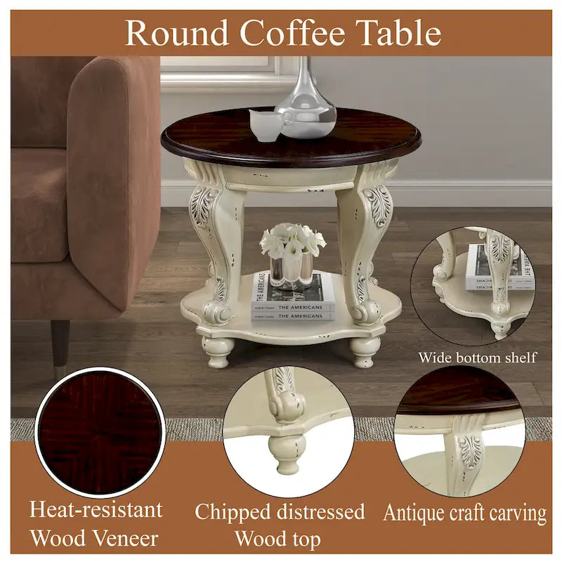 Table d'appoint ronde de 56 cm, table d'appoint en bois massif avec étagère, table d'angle de salon facile à assembler