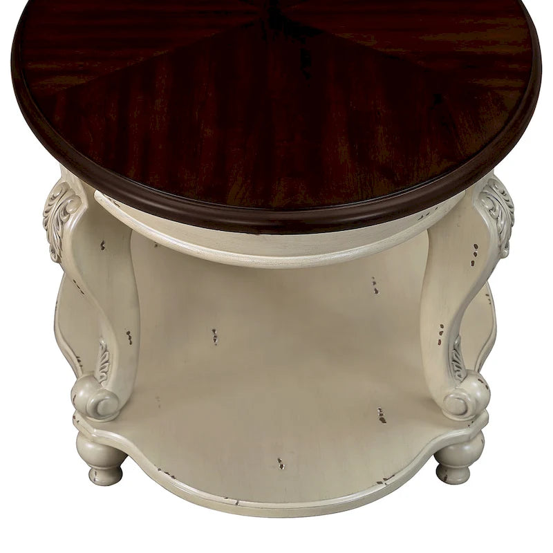 Table d'appoint ronde de 56 cm, table d'appoint en bois massif avec étagère, table d'angle de salon facile à assembler