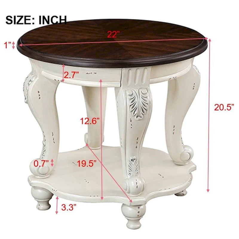 Table d'appoint ronde de 56 cm, table d'appoint en bois massif avec étagère, table d'angle de salon facile à assembler