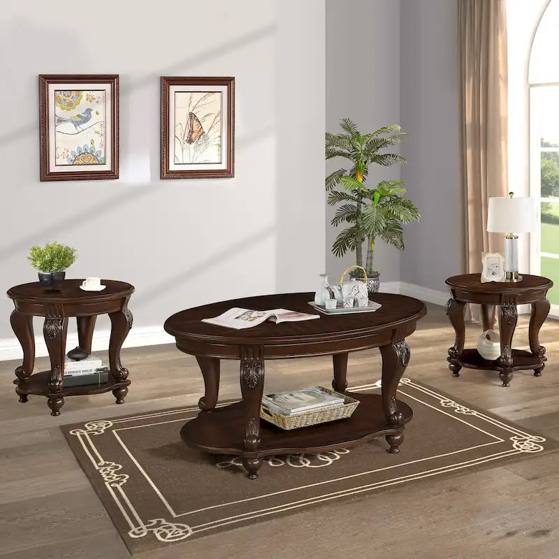 Table d'appoint ronde de 56 cm, table d'appoint en bois massif avec étagère, table d'angle de salon facile à assembler