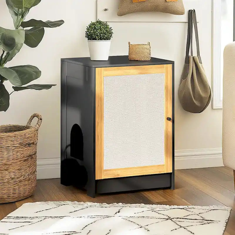 Meuble cache-litière, Meuble toilette pour chat, Table d'appoint pour chat, Meuble litière avec porte en sisal