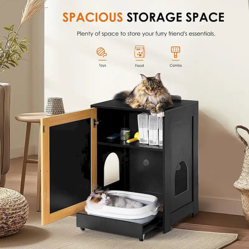 Meuble cache-litière, Meuble toilette pour chat, Table d'appoint pour chat, Meuble litière avec porte en sisal