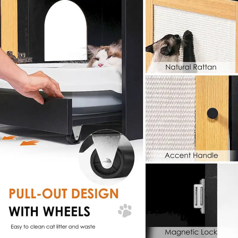 Meuble cache-litière, Meuble toilette pour chat, Table d'appoint pour chat, Meuble litière avec porte en sisal