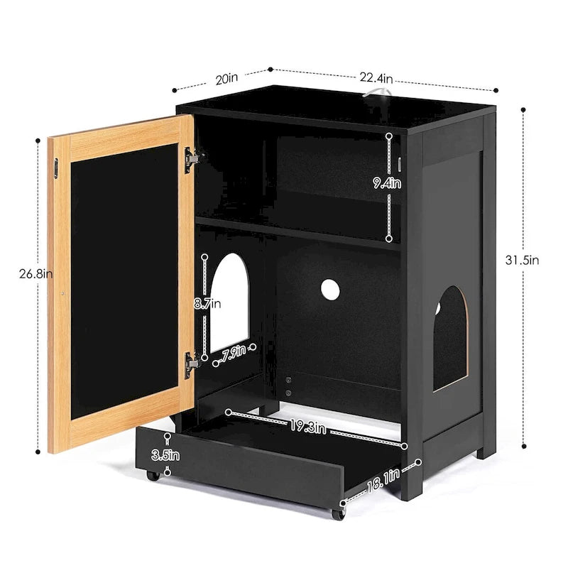Meuble cache-litière, Meuble toilette pour chat, Table d'appoint pour chat, Meuble litière avec porte en sisal