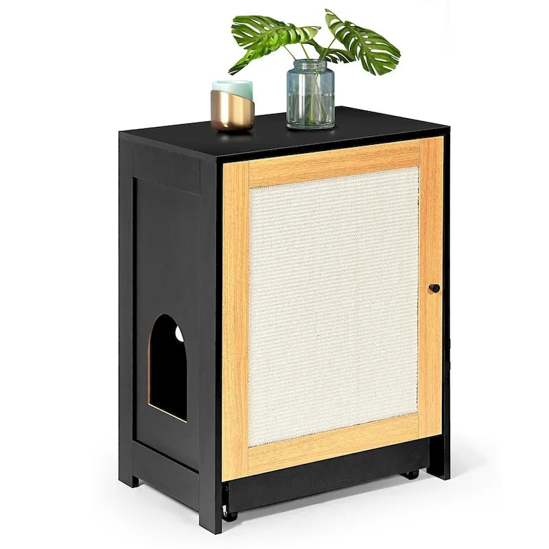 Meuble cache-litière, Meuble toilette pour chat, Table d'appoint pour chat, Meuble litière avec porte en sisal